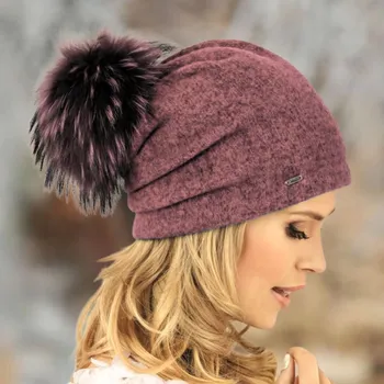 Čepice KRUMLOVANKA Dámská čepice s bambulí W-0004/242M růžová melange