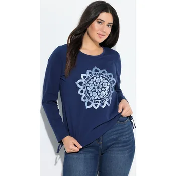 Dámské tričko Ulla Popken, Plus size Tričko, mandala, kulatý výstřih, dlouhé rukávy, řasící stuhy pro plnoštíhlé nadměrná velikost, 842906740-1131, modrý, 54/56, Nadměrné velikosti, Plus size oblečení, Oblečení pro boubelky, Oblečení pro baculky, Oblečení pro plnoštíhl