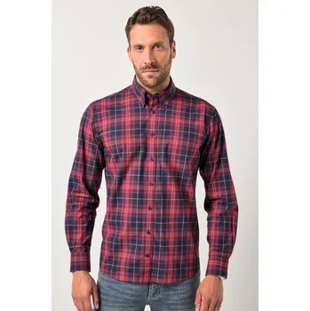 Pánská košile JP1880, Plus size Kostkovaná košile, dlouhé rukávy, límeček s knoflíky, Modern střih, do 8XL pro plnoštíhlé nadměrná velikost, 841250542-1454, červený, 5XL, Plus size oblečení, Oblečení pro vysoké muže, Nadměrné velikosti, Oblečení pro plnoštíhlé.