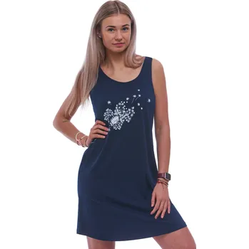 Dámské noční prádlo Modrá dámská noční košilka bez rukávů chmýří a koťátko 1C3912 modrá m