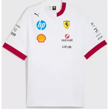Pánské tričko Bílé týmové tričko Scuderia Ferrari F1 s logy sponzorů - DRIVERS XXL