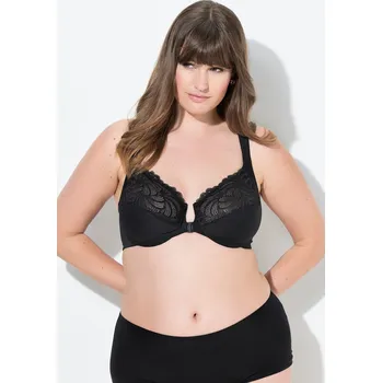 Podprsenka Ulla Popken, Plus size Podprsenka s kosticemi, přední zapínání, krajka, měkké košíčky, C-G pro plnoštíhlé nadměrná velikost, 843248100-1093, černý, 100D, Nadměrné velikosti, Plus size oblečení, Oblečení pro boubelky, Oblečení pro baculky, Oblečení pro pln