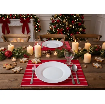 prostírání HEDVA ČESKÝ BROKÁT Ubrus PES/BA prostírání 30x40 set 2 ks proužek červená/bílá