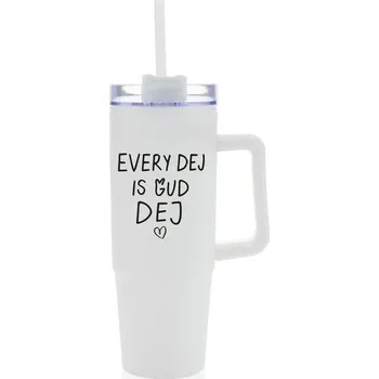 Termohrnek EVERY DEJ IS GUD DEJ - bílý cestovní hrnek s průhledným víčkem 900 ml