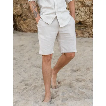 Pánské kraťasy TallGuys Pánské prodloužené lněné kraťasy | Natural Velikost: S, Délka kalhot: LONG