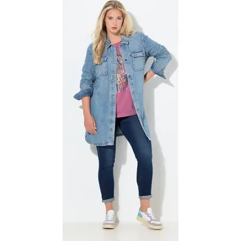 Dámská casual bunda Ulla Popken, Plus size Džínová košilová bunda, oversize, límeček, dlouhé rukávy pro plnoštíhlé nadměrná velikost, 841494759-1130, modrý, 50/52, Nadměrné velikosti, Plus size oblečení, Oblečení pro boubelky, Oblečení pro baculky, Oblečení pro plnoštíhlé, O