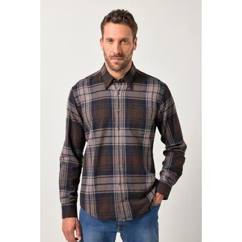 Pánská košile JP1880, Plus size Kostkovaná flanelová košile JP1880, dlouhé rukávy, skrytý límeček s knoflíky, Modern stiřh, do 8XL pro plnoštíhlé nadměrná velikost, 841248349-1456, hnědý, 7XL, Plus size oblečení, Oblečení pro vysoké muže, Nadměrné velikosti, Oblečení p