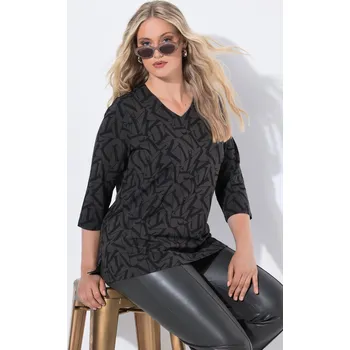 Dámské tričko Ulla Popken, Plus size Tričko, písmenka, Classic, výstřih do V, 3/4 rukávy pro plnoštíhlé nadměrná velikost, 843261120-1132, šedý, 58/60, Nadměrné velikosti, Plus size oblečení, Oblečení pro boubelky, Oblečení pro baculky, Oblečení pro plnoštíhlé, Oblečen