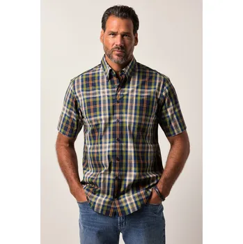 Pánská košile JP1880, Plus size Kostkovaná košile JP1880, krátké rukávy, límeček s knoflíky, Modern střih, do 8XL pro plnoštíhlé nadměrná velikost, 840091420-1454, zelený, 5XL, Plus size oblečení, Oblečení pro vysoké muže, Nadměrné velikosti, Oblečení pro plnoštíhlé.