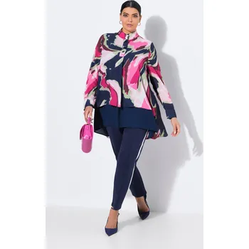 Dámská tunika Ulla Popken, Plus size Tunika, A střih, stojáček, ozdobný sklad, dlouhé rukávy pro plnoštíhlé nadměrná velikost, 841587770-1129, modrý, 46/48, Nadměrné velikosti, Plus size oblečení, Oblečení pro boubelky, Oblečení pro baculky, Oblečení pro plnoštíhlé, Ob