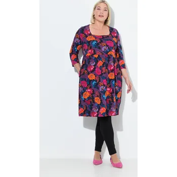 Dámské šaty Ulla Popken, Plus size Žerzejové šaty, A střih, hranatý výstřih, 3/4 rukávy pro plnoštíhlé nadměrná velikost, 842476100-1132, černý, 58/60, Nadměrné velikosti, Plus size oblečení, Oblečení pro boubelky, Oblečení pro baculky, Oblečení pro plnoštíhlé, Obleč