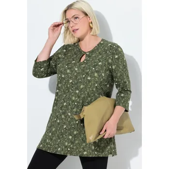 Dámské tričko Ulla Popken, Plus size Dlouhé tričko, A střih, kulatý výstřih, 3/4 rukávy pro plnoštíhlé nadměrná velikost, 842598200-1133, hnědý, 62/64, Nadměrné velikosti, Plus size oblečení, Oblečení pro boubelky, Oblečení pro baculky, Oblečení pro plnoštíhlé, Oblečen