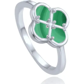 Prsten MINET 925/1000 Stříbrný prsten čtyřlístek se zeleným malachitem JMAS7058ZR