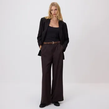 Dámské kalhoty Reserved - Volné kalhoty s&nbsp;páskem - tmavě hnědá - 855GS-89X - 855GS-89X-XS