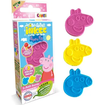 Koupelová kosmetika CRAZE Inkee Peppa Pig Bath Bombs 3×15 g s mandlovým olejem, vůně jahoda