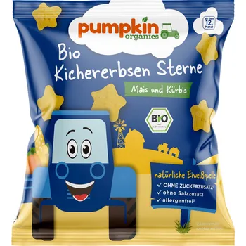 Slaná pochutina Pumpkin Organics BIO Foukané cizrnové hvězdičky - Kukuřice a dýně, 12. měsíc, 20 g