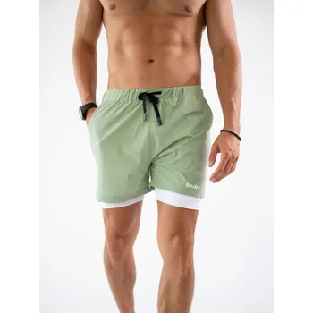 BrainMax pánské 2v1 kraťasy, zelené Velikost: XL Kraťasy pro muže se spodní elastickou vrstvou pro maximální pohodlí při tréninku