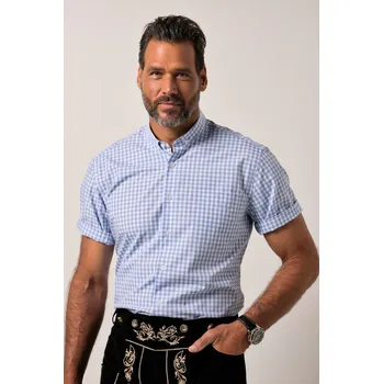 Pánská košile JP1880, Plus size Kostkovaná košile JP1880, kolekce tradiční módy, krátké rukávy, límeček s knoflíky, Modern střih, do 8XL pro plnoštíhlé nadměrná velikost, 840089720-1460, modrý, XXL, Plus size oblečení, Oblečení pro vysoké muže, Nadměrné velikosti, Oble