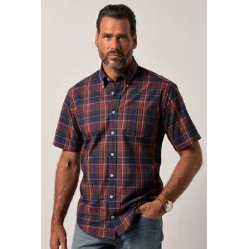 Pánská košile JP1880, Plus size Kostkovaná košile JP1880, krátké rukávy, límeček s knoflíky, Modern střih, do 8XL pro plnoštíhlé nadměrná velikost, 840137548-1907, červený, 8XL, Plus size oblečení, Oblečení pro vysoké muže, Nadměrné velikosti, Oblečení pro plnoštíhlé.