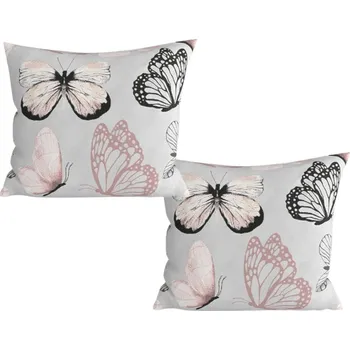 Povlak na dekorativní polštářek Sada 2 ks dekoračních povlaků na polštář z mikrovlákna MY BUTTERFLY 45x45 cm, světle šedá