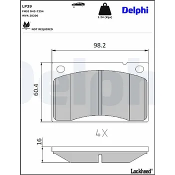 Brzdová destička Sada brzdových destiček, kotoučová brzda DELPHI LP39