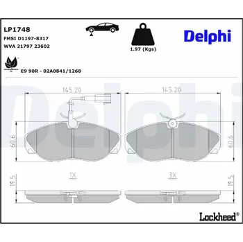 Brzdový systém Sada brzdových destiček, kotoučová brzda DELPHI LP1748