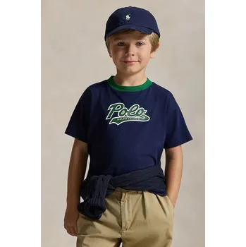 Chlapecké tričko Dětské bavlněné tričko Polo Ralph Lauren tmavomodrá barva, s potiskem, 322P02588001 59X, vel. 109-116