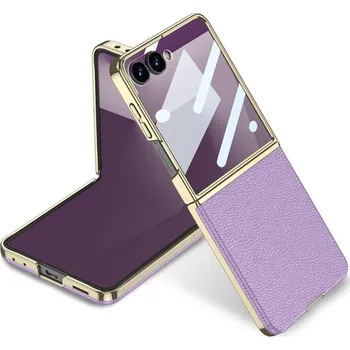 Pouzdro na mobilní telefon VSECHNONAMOBIL 121460 GKK LEATHER Kryt se sklem pro Samsung Galaxy Z Flip7 5G fialový