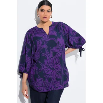 Dámská tunika Ulla Popken, Plus size Tunika, květy, A střih, tunikový výstřih, 3/4 rukávy pro plnoštíhlé nadměrná velikost, 827837770-1129, modrý, 46/48, Nadměrné velikosti, Plus size oblečení, Oblečení pro boubelky, Oblečení pro baculky, Oblečení pro plnoštíhlé, Obleč