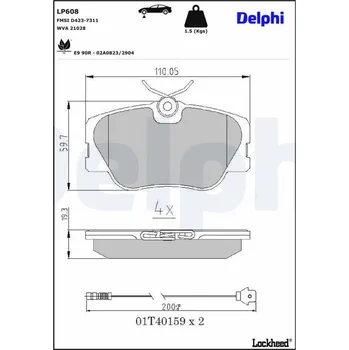 Brzdová destička Sada brzdových destiček, kotoučová brzda DELPHI LP608