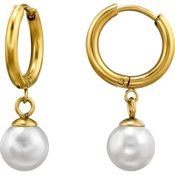 Náušnice B-TOP Dámské náušnice z nerezové oceli kroužky s perlou Druh barvy: Zlatá
