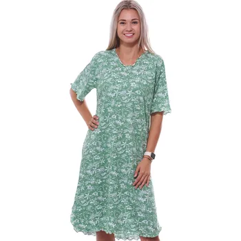 Dámské noční prádlo Zelená a šedá noční košilka s krátkými rukávy pro plnoštíhlé ženy či dívky květy 1C3745 zelená 3xl