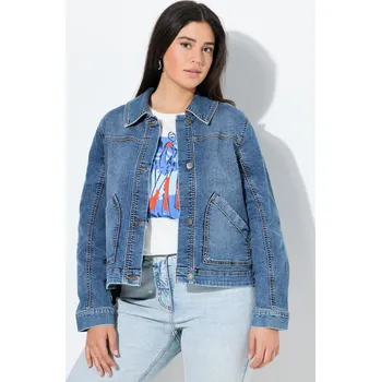 Dámská casual bunda Ulla Popken, Plus size Džínová bunda, potisk na zádech, oversize, límeček pro plnoštíhlé nadměrná velikost, 841262902-1133, modrý, 62/64, Nadměrné velikosti, Plus size oblečení, Oblečení pro boubelky, Oblečení pro baculky, Oblečení pro plnoštíhlé, Oblečen
