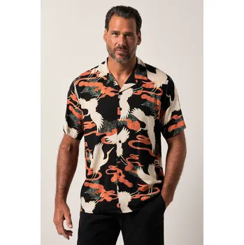 Pánská košile JP1880, Plus size Košile JP1880, viskóza, krátké rukávy, Cuba límeček, plošný potisk, Cuba střih, do 8XL pro plnoštíhlé nadměrná velikost, 840079100-1459, černý, XL, Plus size oblečení, Oblečení pro vysoké muže, Nadměrné velikosti, Oblečení pro plnoštíhlé