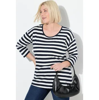 Dámské tričko Ulla Popken, Plus size Tričko, pruhy, oversize, kulatý výstřih, dlouhé rukávy pro plnoštíhlé nadměrná velikost, 841025130-1128, modrý, 42/44, Nadměrné velikosti, Plus size oblečení, Oblečení pro boubelky, Oblečení pro baculky, Oblečení pro plnoštíhlé, Obl