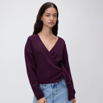 Dámský svetr Reserved - Svetr s vázáním - tmavě fialová - 420HI-49X - 420HI-49X-XL