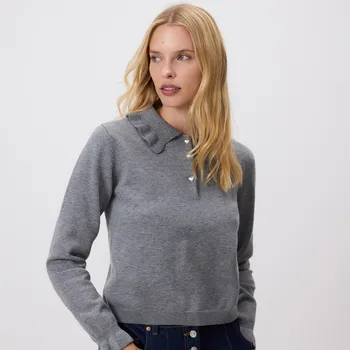 Dámský svetr Reserved - Svetr s&nbsp;ozdobnými volány - středně šedá - 240GP-85X - 240GP-85X-L