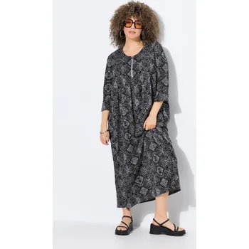 Dámské šaty Ulla Popken, Plus size Žerzejové maxi šaty, hadí vzor, 3/4 rukávy pro plnoštíhlé nadměrná velikost, 839518100-1132, šedý, 58/60, Nadměrné velikosti, Plus size oblečení, Oblečení pro boubelky, Oblečení pro baculky, Oblečení pro plnoštíhlé, Oblečení pro vys