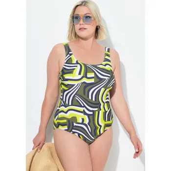 Dámské plavky Ulla Popken, Plus size Plavky, grafický potisk, bez měkkých košíčků pro plnoštíhlé nadměrná velikost, 837572430-1128, zelený, 42/44, Nadměrné velikosti, Plus size oblečení, Oblečení pro boubelky, Oblečení pro baculky, Oblečení pro plnoštíhlé, Oblečení pro