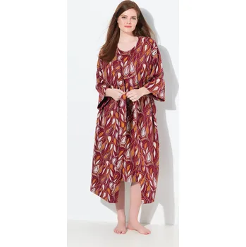 Dámský župan Ulla Popken, Plus size Župan, kašmírový vzor, kimono střih, 3/4 rukávy, biobavlna pro plnoštíhlé nadměrná velikost, 843045349-1129, červený, 46/48, Nadměrné velikosti, Plus size oblečení, Oblečení pro boubelky, Oblečení pro baculky, Oblečení pro plnoštíhl