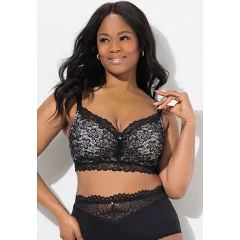 Podprsenka Ulla Popken, Plus size Braletka TruYou, krajka, měkké košíčky, bez kostic, B-E pro plnoštíhlé nadměrná velikost, 841627100-1112, černý, 95E, Nadměrné velikosti, Plus size oblečení, Oblečení pro boubelky, Oblečení pro baculky, Oblečení pro plnoštíhlé, Oble