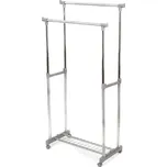 Stojan na šaty Compactor Stender Alex dvojitý - na kolečkách, výsuvný, s poličkou na boty