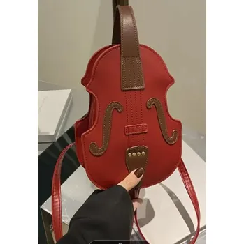 Hudebniny Červená dámská crossbody kabelka ve tvaru houslí