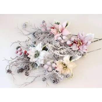 umělá květina Umělé květiny - Zasněžená vánoční hvězda - KRÉMOVÁ