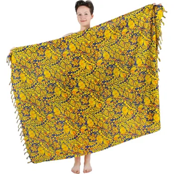 Šátek Sarong / pareo / plážový šátek s lístky WangarisYellow-Blue, Sittar.cz