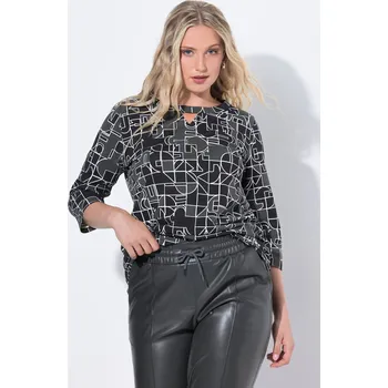 Dámské tričko Ulla Popken, Plus size Tričko, grafický potisk, kulatý výstřih, 3/4 rukávy pro plnoštíhlé nadměrná velikost, 843220130-1131, černý, 54/56, Nadměrné velikosti, Plus size oblečení, Oblečení pro boubelky, Oblečení pro baculky, Oblečení pro plnoštíhlé, Obleče