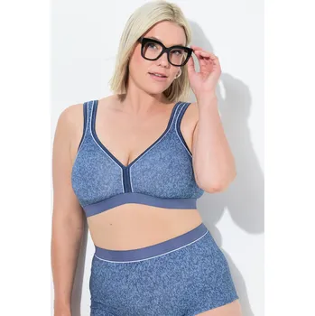 Podprsenka Ulla Popken, Plus size Podprsenka minimizer, džínový vzhled, bez kostic, košíčky C-D pro plnoštíhlé nadměrná velikost, 841371725-1094, modrý, 105D, Nadměrné velikosti, Plus size oblečení, Oblečení pro boubelky, Oblečení pro baculky, Oblečení pro plnoštíhl