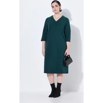 Dámské šaty Ulla Popken, Plus size Žerzejové šaty, výstřih do V, 3/4 rukávy, kapsy pro plnoštíhlé nadměrná velikost, 841840136-1129, tyrkysový, 46/48, Nadměrné velikosti, Plus size oblečení, Oblečení pro boubelky, Oblečení pro baculky, Oblečení pro plnoštíhlé, Obleče