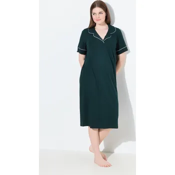 Dámská noční košile Ulla Popken, Plus size Noční košile, ozdobná lemovka, klopový límec, krátké rukávy pro plnoštíhlé nadměrná velikost, 835400137-1128, zelený, 42/44, Nadměrné velikosti, Plus size oblečení, Oblečení pro boubelky, Oblečení pro baculky, Oblečení pro plnoštíhl