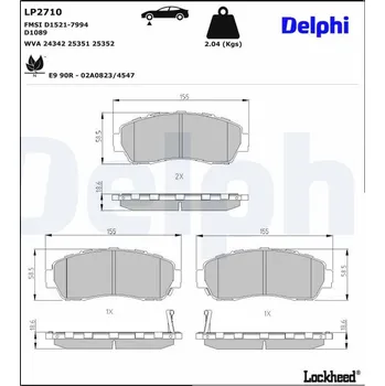Brzdová destička Sada brzdových destiček, kotoučová brzda DELPHI LP2710
